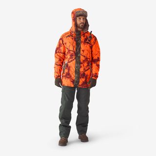 Gorro Caza Solognac Adulto Calido Orejeras Camo Naranja Fluo Alta Visibilidad - XL/2XL