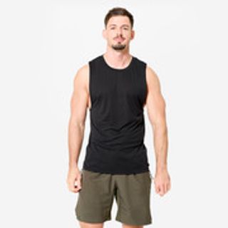 Camiseta Sin Mangas Cross Training Hombre Negro Slim Cuello Redondo Transpirable - S