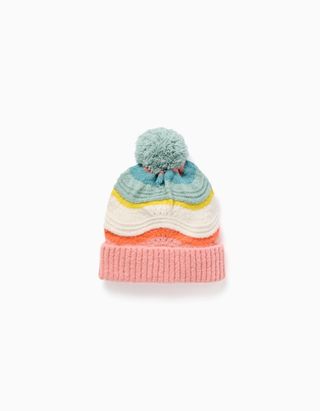 Gorro de malha com jacquard e pompom para menina, multicolor - Tamanho M