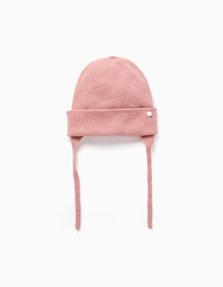 Gorro de malha com tiras laterais para bebé menina,rosa - Tamanho XS