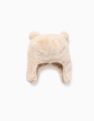 Gorro em pelo sintético com pompons para bebé menina, bege - Tamanho XS