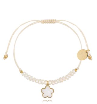 By Dziubeka Bransoletka z perełkami i złotym kwiatuszkiem