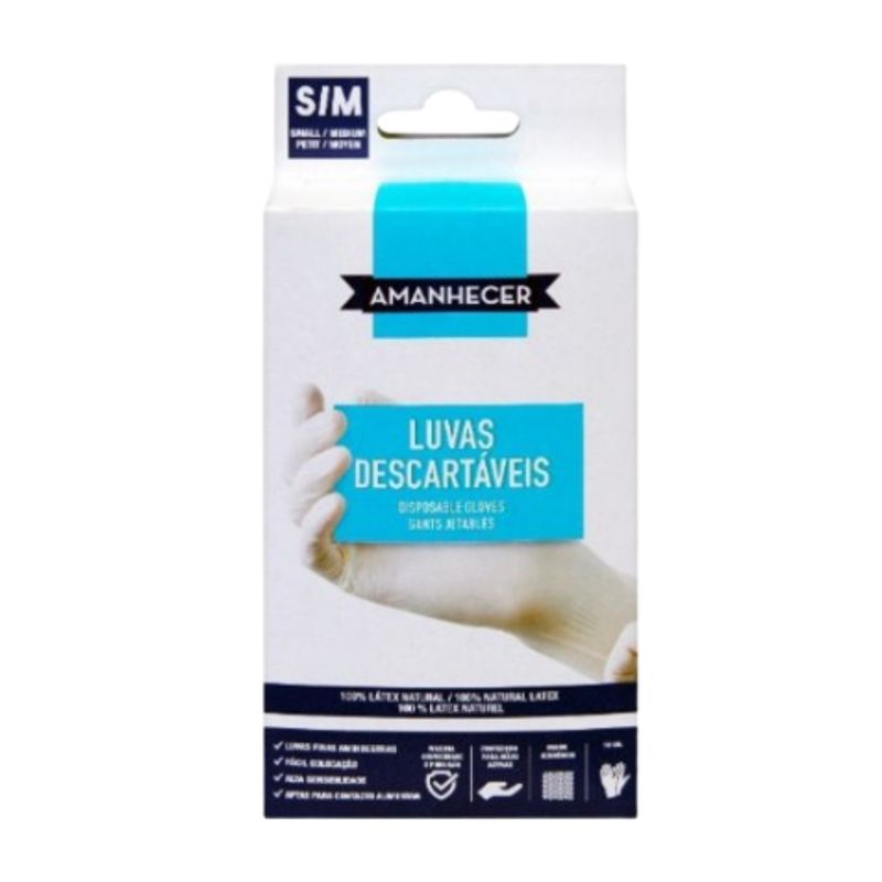 Amanhecer Luvas Descartáveis Látex Pequena / Média 10un