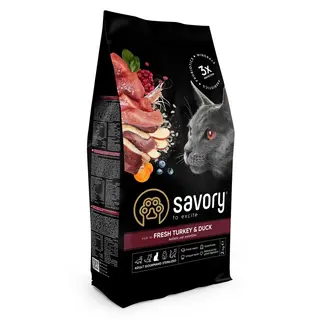 Корм сухий Savory Adult Cat Steril Fresh Turkey and Duck для стерилізованих котів з індичкою та качкою 2 кг
