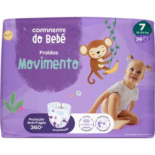 Fraldas Movimento 15-24kg T7 Continente do Bebé (emb. 36 un)