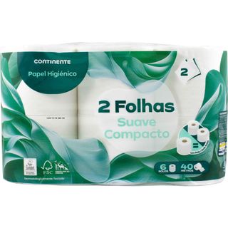 Papel Higiénico 2 Folhas Suave Compacto Continente (emb. 6 rolos = 12 rolos)