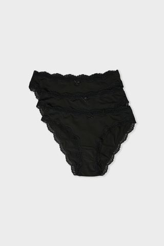 JIM MICRO Set de 3 braguitas de microfibra y encaje NEGRO XS