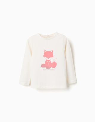T-shirt de algodão com estampado de raposa para bebé menina - Tamanho 24/36M