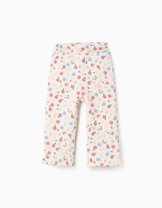 Leggings cardadas 'flare' com motivo floral para bebé menina, branco - Tamanho 12/18M