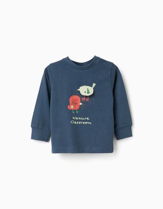 T-shirt de algodão com estampado 'Nature' para bebé menino, azul - Tamanho 12/18M