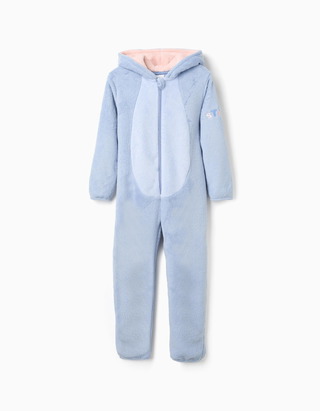 Pijama-macacão felpudo com bordado Stitch para bebé e menina, azul-claro - Tamanho 8/9