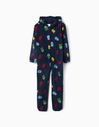 Pijama-macacão felpudo com motivo Marvel para bebé e menino, azul-escuro - Tamanho 6/7