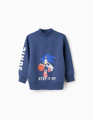 Sweat de algodão cardado com estampados Sonic para menino, azul - Tamanho 6/7