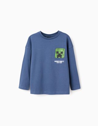 T-shirt de algodão com estampado Minecraft para menino, azul - Tamanho 5/6