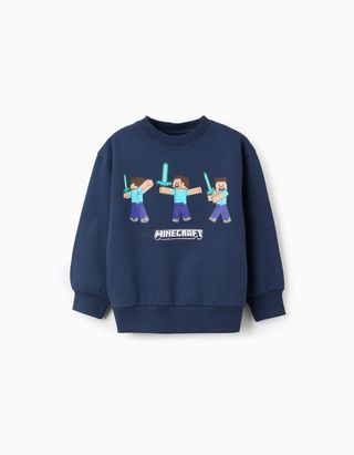 Sweat de algodão cardado com estampado Minecraft para menino, azul-escuro - Tamanho 6/7