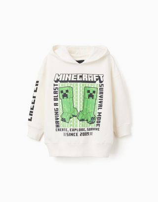 Sweat cardada com capuz e estampado Minecraft para menino, branco - Tamanho 9/10