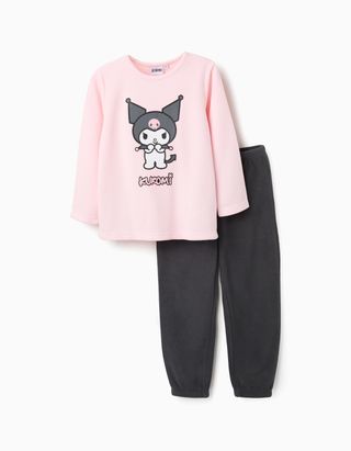 Pijama polar com estampado Kuromi para menina, rosa-claro/cinza-escuro - Tamanho 3/4