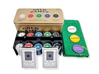 პოკერი 200 ცალიანი ოქროსფერი ყუთში