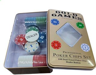 პოკერი 100 ცალიანი ოქროსფერი ყუთში