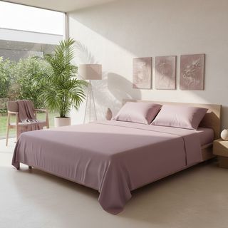 Completo letto matrimoniale cotone - malva