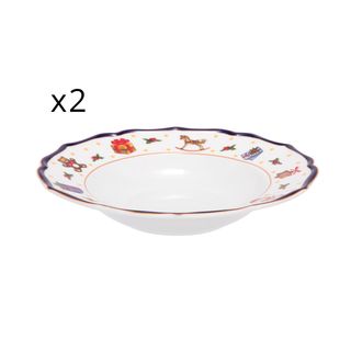 Set 2 piatti fondi natalizi porcellana - bordo blu