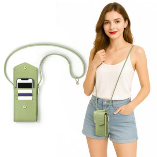 Porta cellulare e portafoglio verde - con tracolla Fashionally