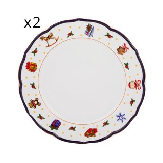 Set 2 piatti piani natalizi porcellana - bordo blu