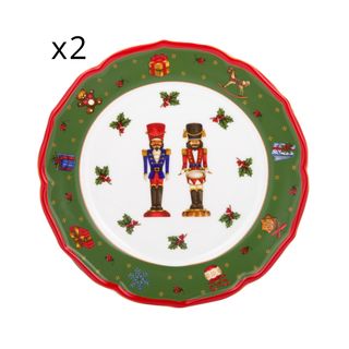 Set 2 piatti frutta natalizi porcellana - bordo verde
