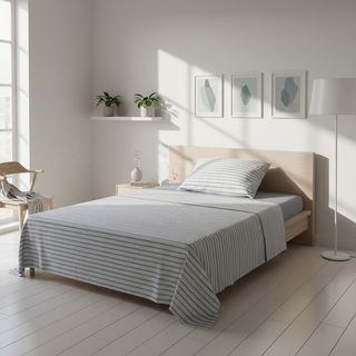 Completo letto 1 piazza e mezza cotone - righe arrurro