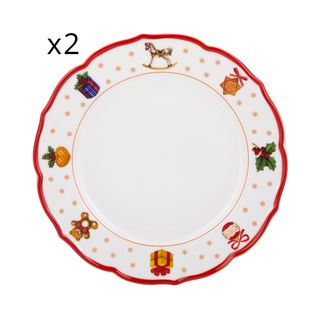 Set 2 piatti piani natalizi porcellana - bordo rosso