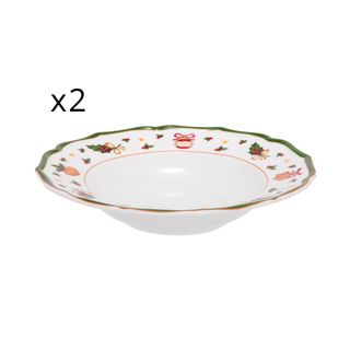 Set 2 piatti fondi natalizi porcellana - bordo verde