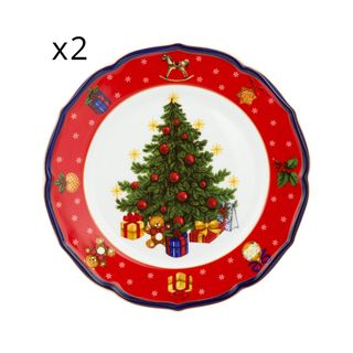 Set 2 piatti frutta - albero Natale rosso porcellana