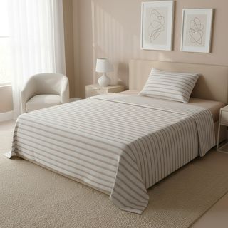 Completo letto 1 piazza e mezza cotone - righe tortora