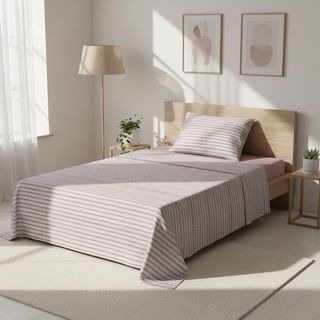Completo letto 1 piazza e mezza cotone - righe malva
