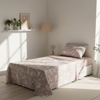 Completo letto singolo cotone - fiore tortora