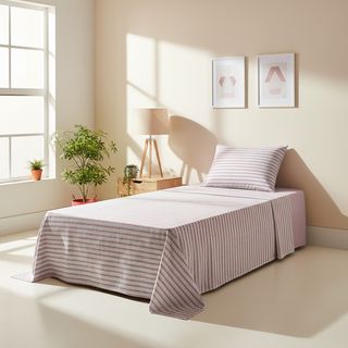 Completo letto singolo cotone - righe malva