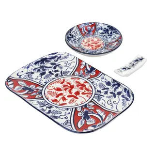 Set sushi 3 pezzi - piattino rettangolare 23 cm rosso blu Sushiko