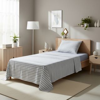 Completo letto singolo cotone - righe azzurro