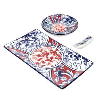 Set sushi 3 pezzi - piattino rettangolare 28 cm rosso blu Sushiko