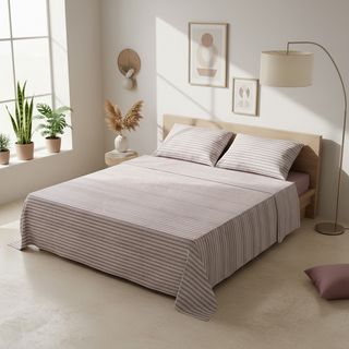 Completo letto matrimoniale cotone - righe malva
