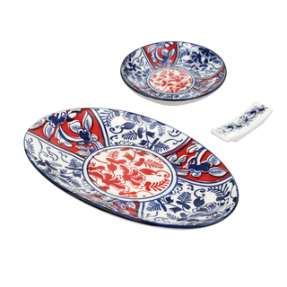 Set sushi 3 pezzi con decori rossi e blu - Sushiko