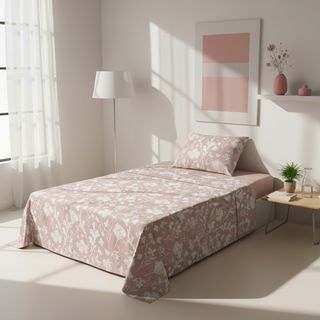 Completo letto 1 piazza e mezza cotone - fiori tortora
