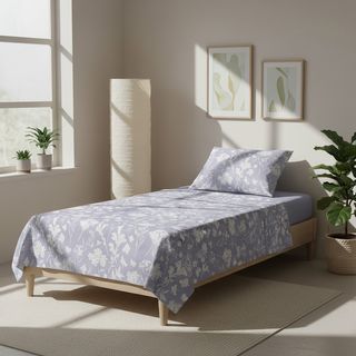 Completo letto singolo cotone - fiori malva