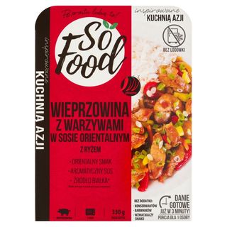 So Food Inspirowane Kuchnią Azji Wieprzowina z warzywami w sosie orientalnym z ryżem 330 g