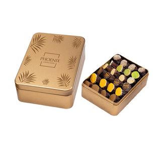 BOITE GOURMET  EN METAL doré format:19cmx12cm