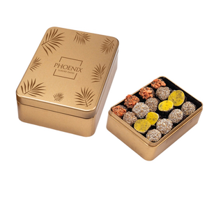 BOITE GOURMET EN METAL doré format:14cmx10cm