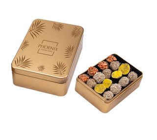 BOITE GOURMET  EN METAL doré format:14cmx10cm