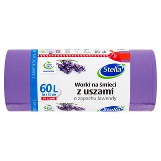 Stella Worki na śmieci z uszami o zapachu lawendy 60 l 16 sztuk
