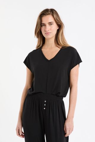 MODY Top liso de manga corta NEGRO L