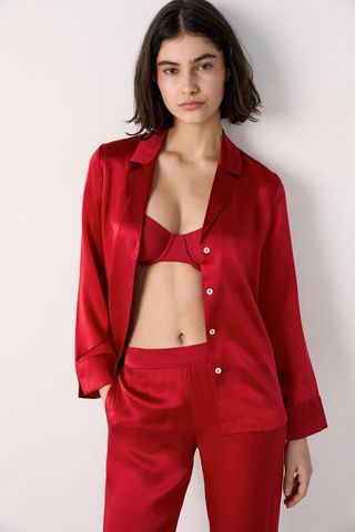 PEARLY Camisa de pijama de seda ROJO CARDENAL S